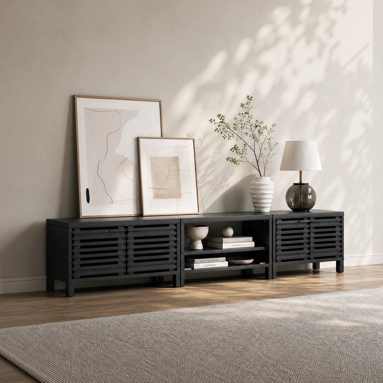 115''/292cm Living Room TV Stand with 36''/91cm Recessed Electric Fireplace