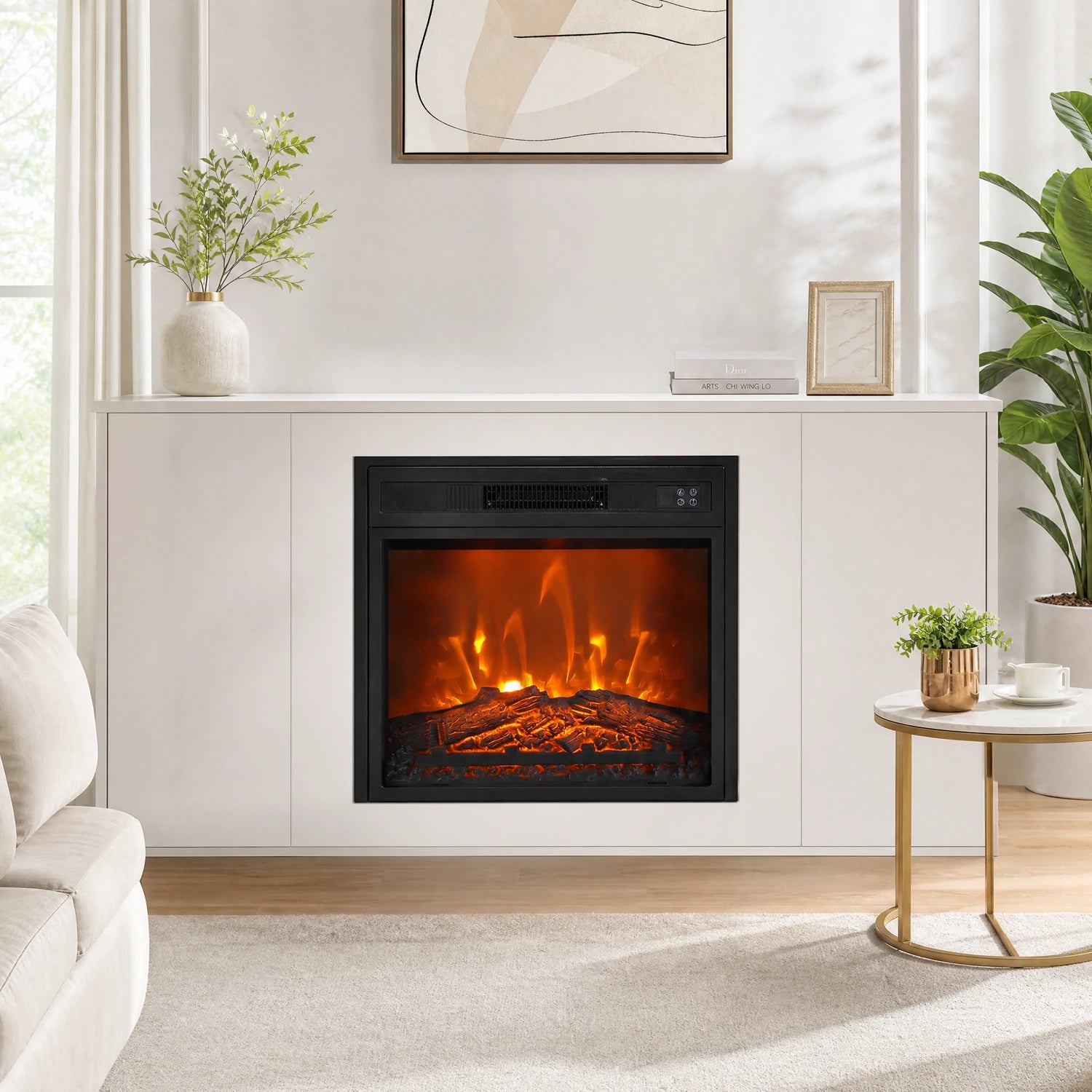 18" Modern Black Inset Electric Fireplace with Remote Control