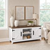147cm/58" White TV Stand with Closed Storage, Storage Cabinet with Adjustable Shelves, Fits Up to 65" TVs
