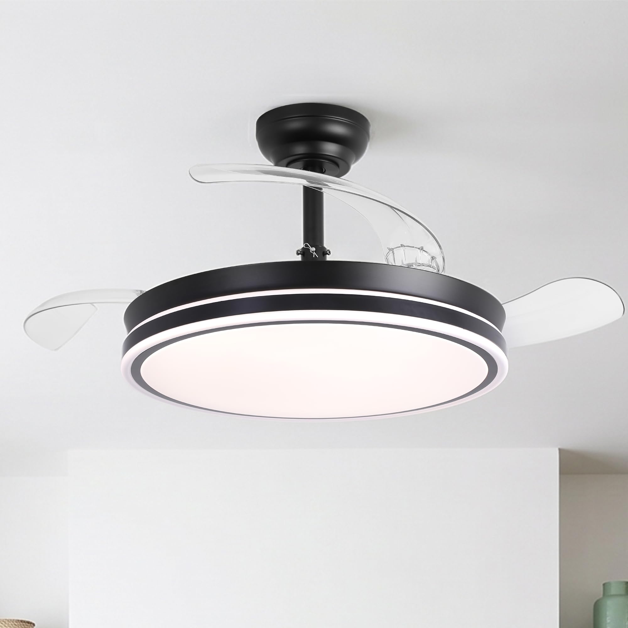 Serena Ultra-Quiet DC Motor Ceiling Fan Black Ø100 cm with 3 Retractable Blades and LED Light