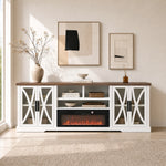 93"/236cm White TV Stand With Storage Cabinets & 36"/91cm Electric Fireplace