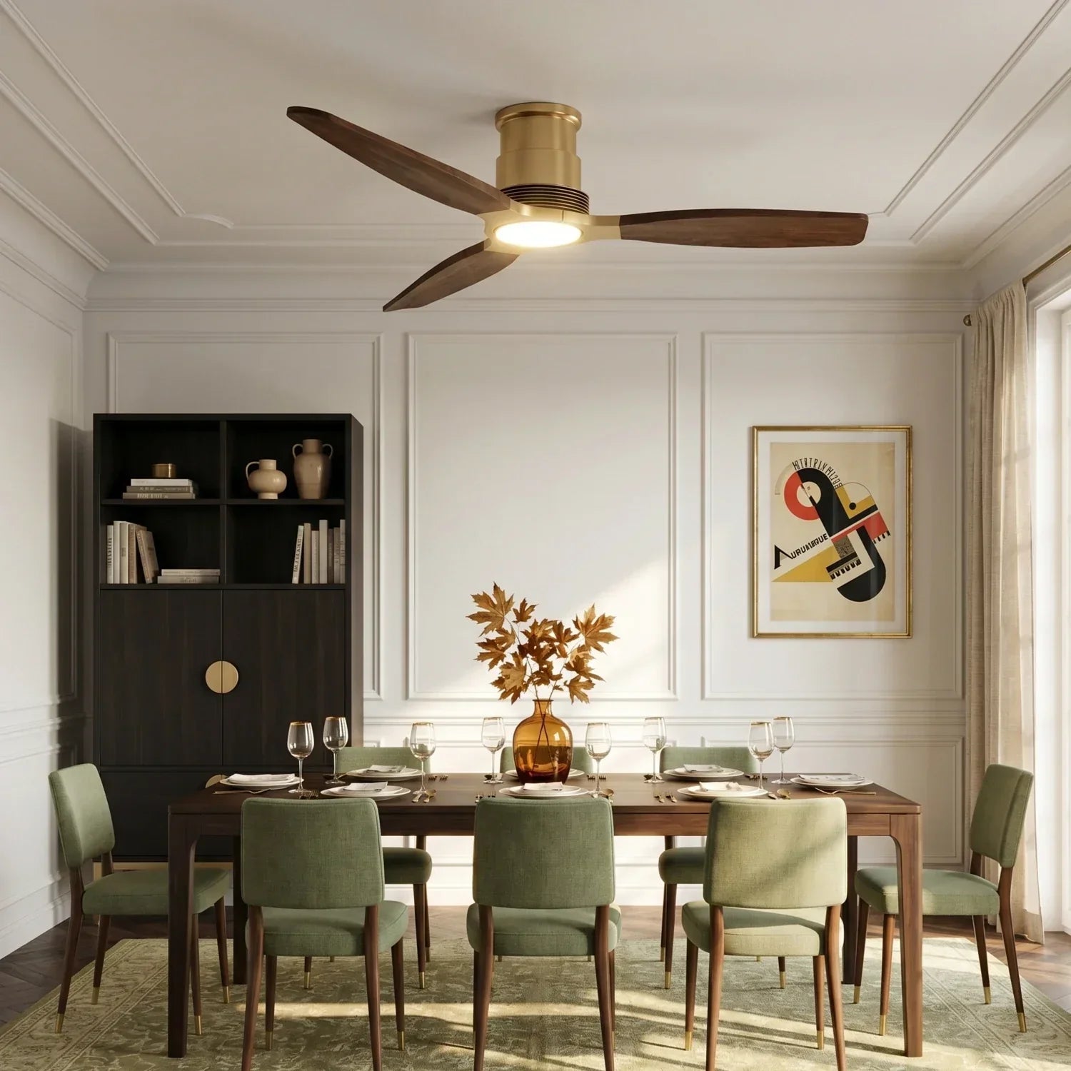 Louise Soft Brass Ceiling Fan Ø142 cm with 100% Solid Wood Blades