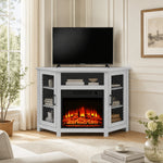 114cm/45" Corner TV Stand with Electric Fire Console Table with 2 Metal Mesh Doors