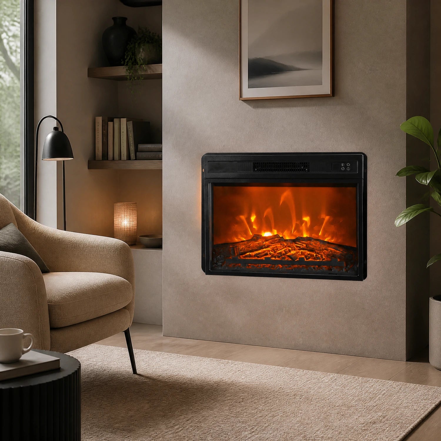 23" Black Electric Fireplace Inset with Remote Control
