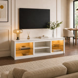 Lumio 168cm/66" White LED TV Stand with Electric Fire Fits Up to 75" TVs with LED Shelf Lighting