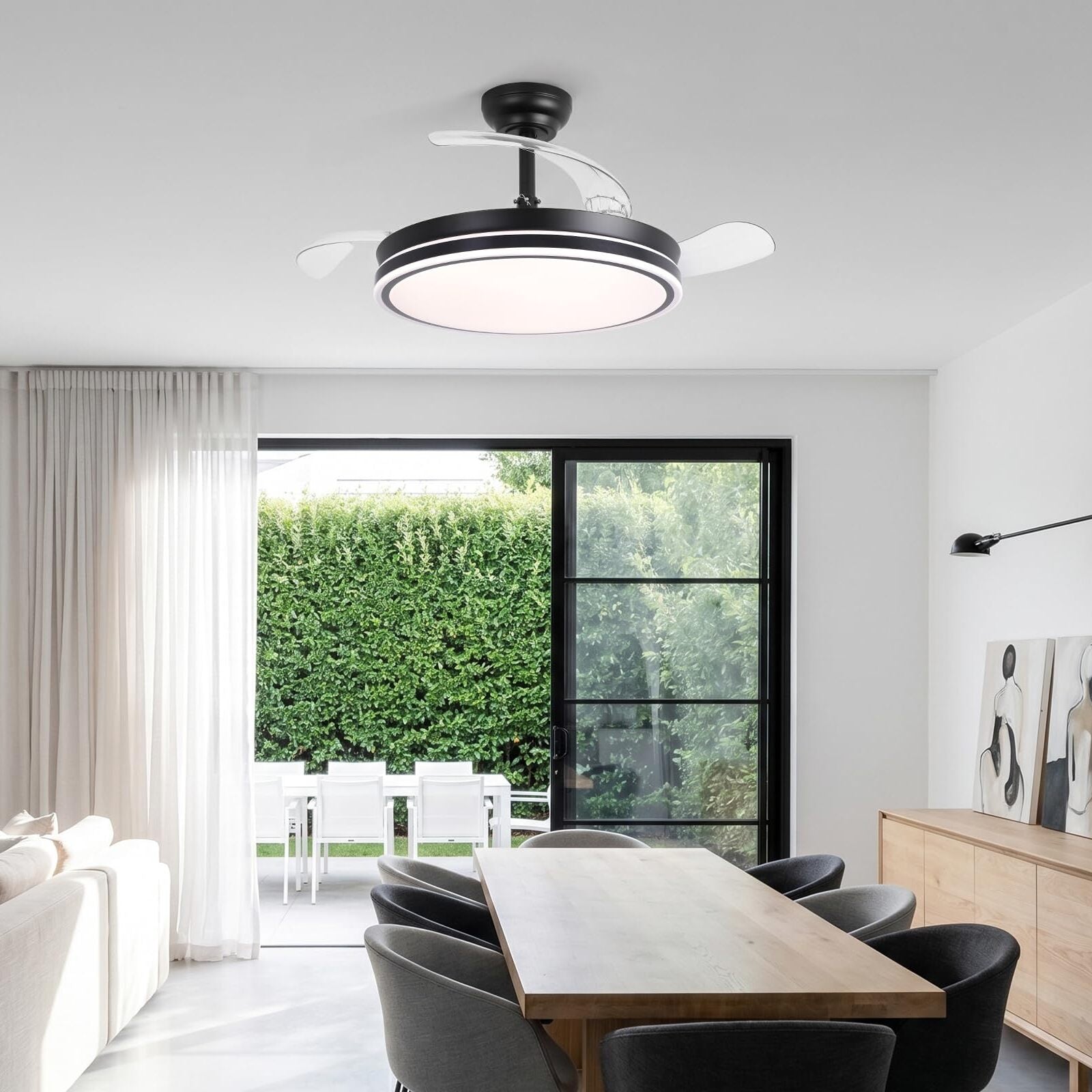 Serena Ultra-Quiet DC Motor Ceiling Fan Black Ø100 cm with 3 Retractable Blades and LED Light
