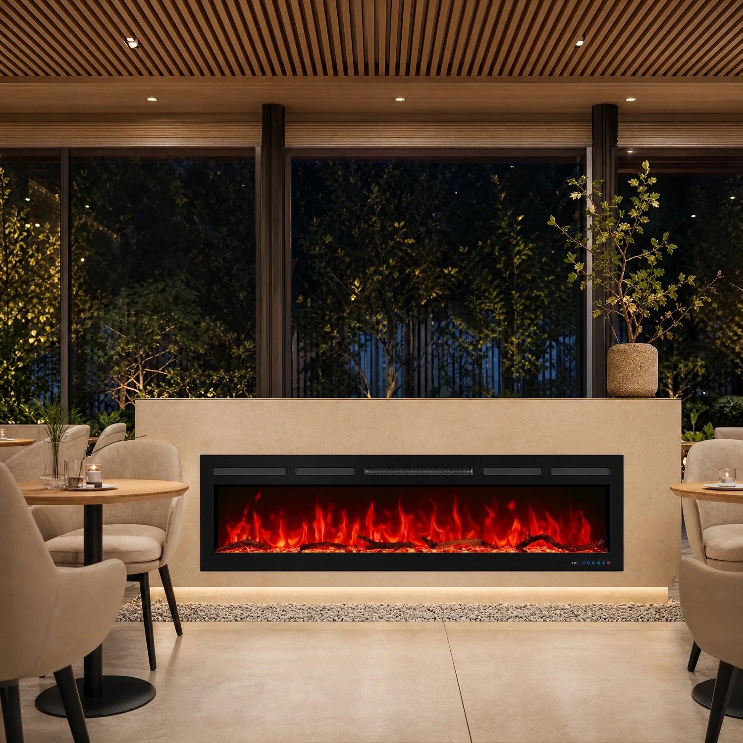 1880mm 74" EF74R Pro Wall Mounted Electric Fire with 13 Flame Colors Built-In Electric Fire with Remote Control 750/1500W