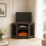 114cm/45" Corner TV Stand with Electric Fire Console Table with 2 Metal Mesh Doors