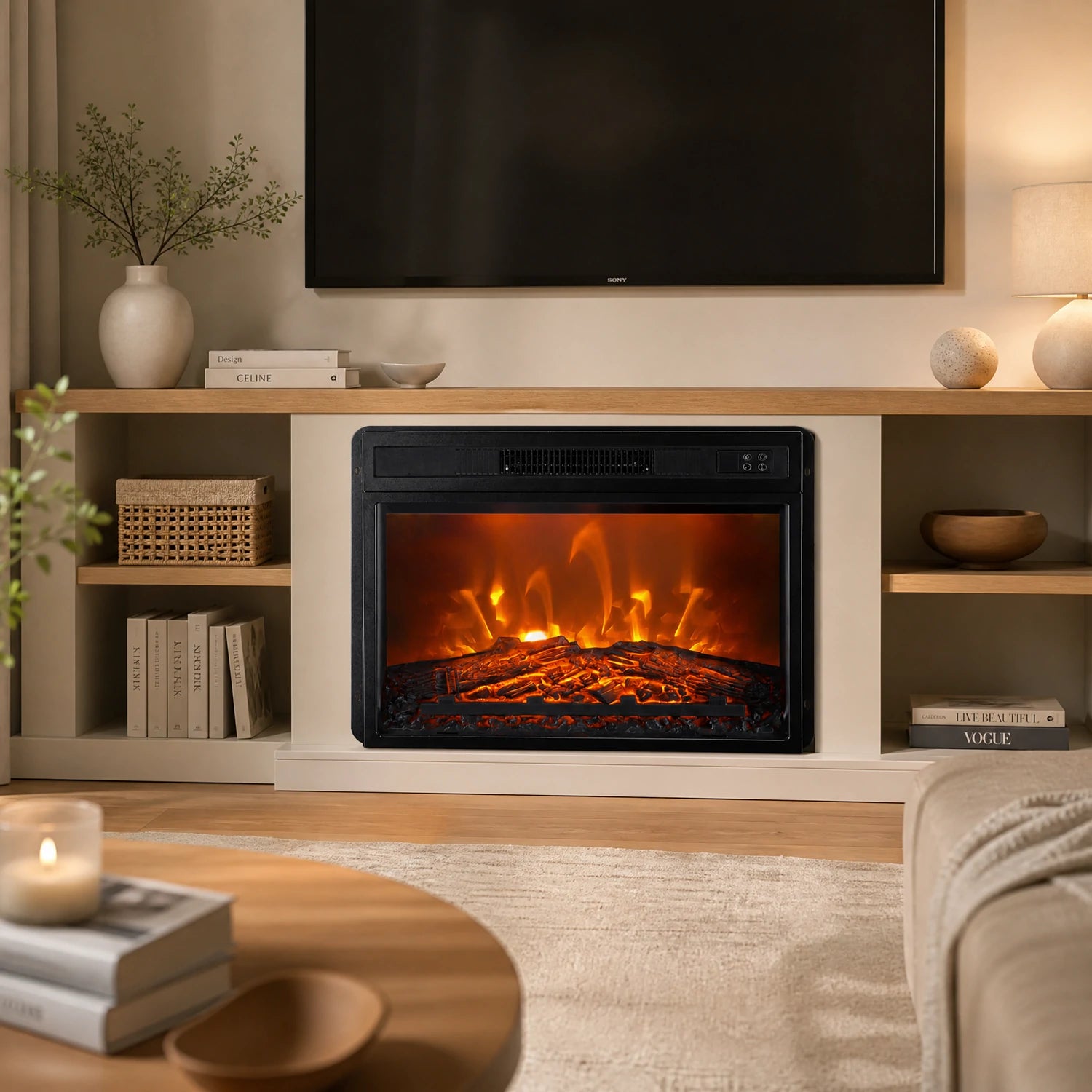 23" Black Electric Fireplace Inset with Remote Control