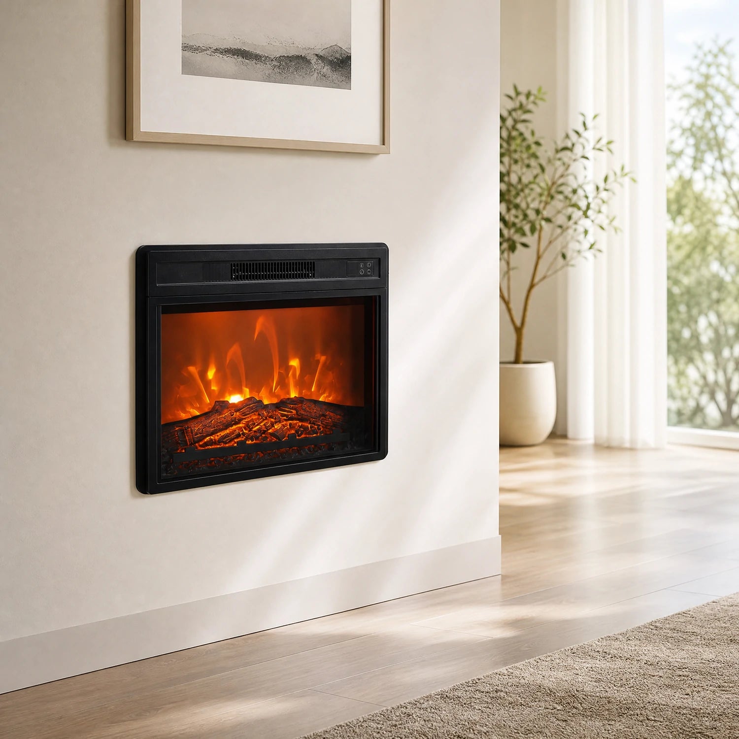 23" Black Electric Fireplace Inset with Remote Control