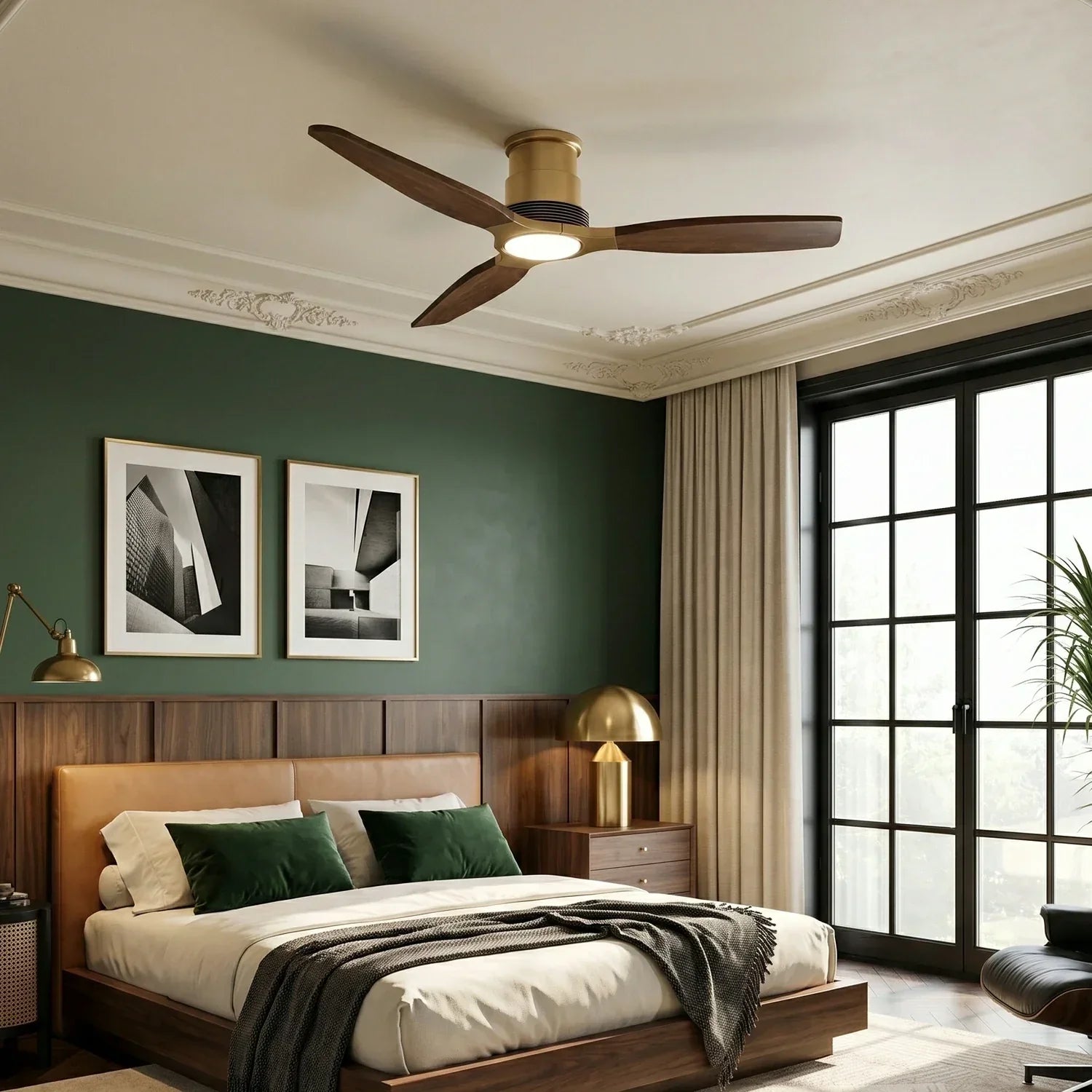 Louise Soft Brass Ceiling Fan Ø142 cm with 100% Solid Wood Blades