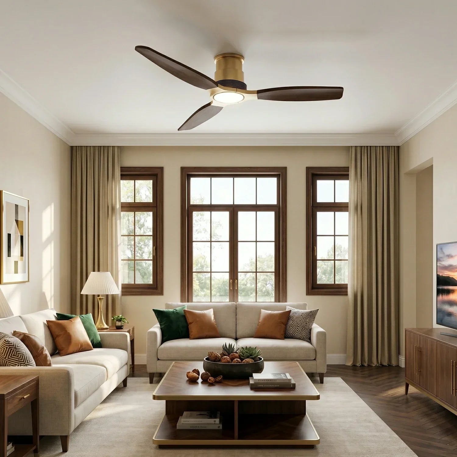 Louise Soft Brass Ceiling Fan Ø142 cm with 100% Solid Wood Blades