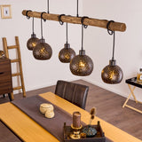 Bohemian Rustic Wood & Perforated Metal Cluster Pendant Light for Dining Room Living Room - Parrot Uncle UK