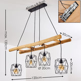 Scandinavian Rustic Wood & Geometric Wire Cage Linear Pendant Light for Kitchen Dining Room - Parrot Uncle UK