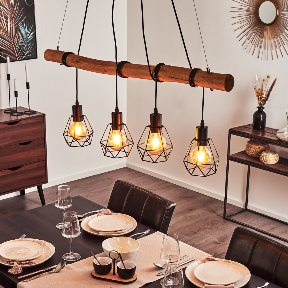 Industrial Geometric Wire and Rustic Linear Pendant Light for Dining Room Living Room - Parrot Uncle UK