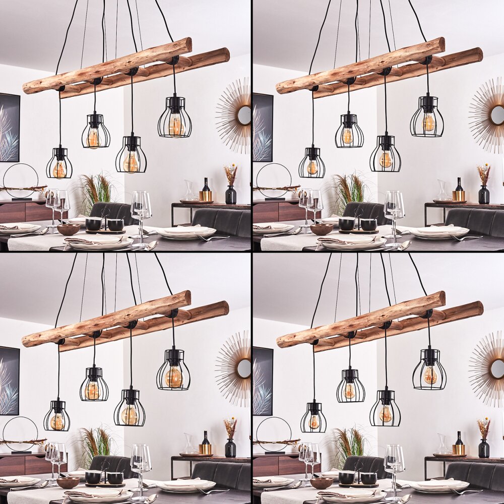Industrial Farmhouse Wood & Wire Cage Cluster Pendant Light for Dining Room Living Room - Parrot Uncle UK