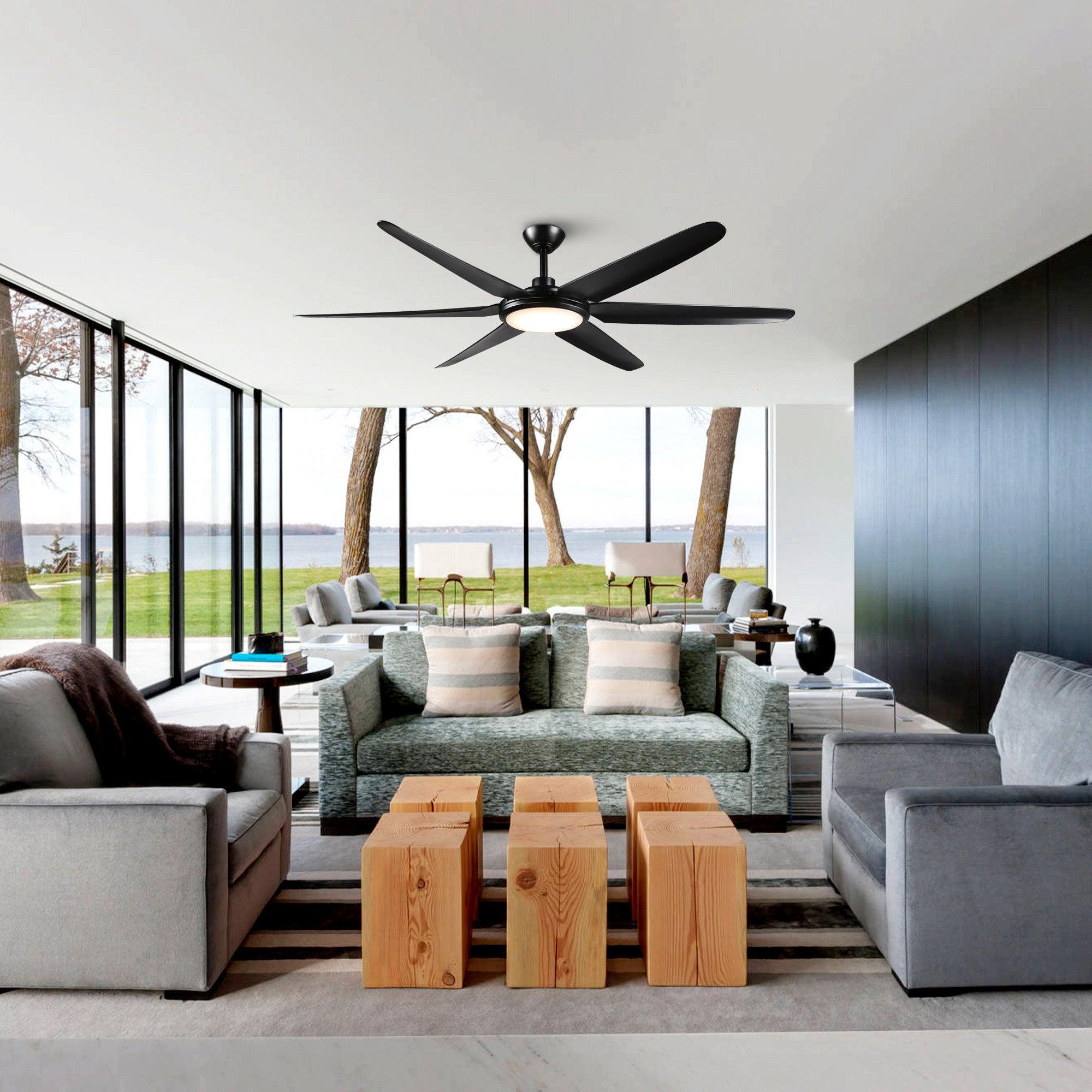 65" Industrial DC Motor Downrod Mount Ceiling Fan with Lighting and Remote Control - Parrot Uncle UK