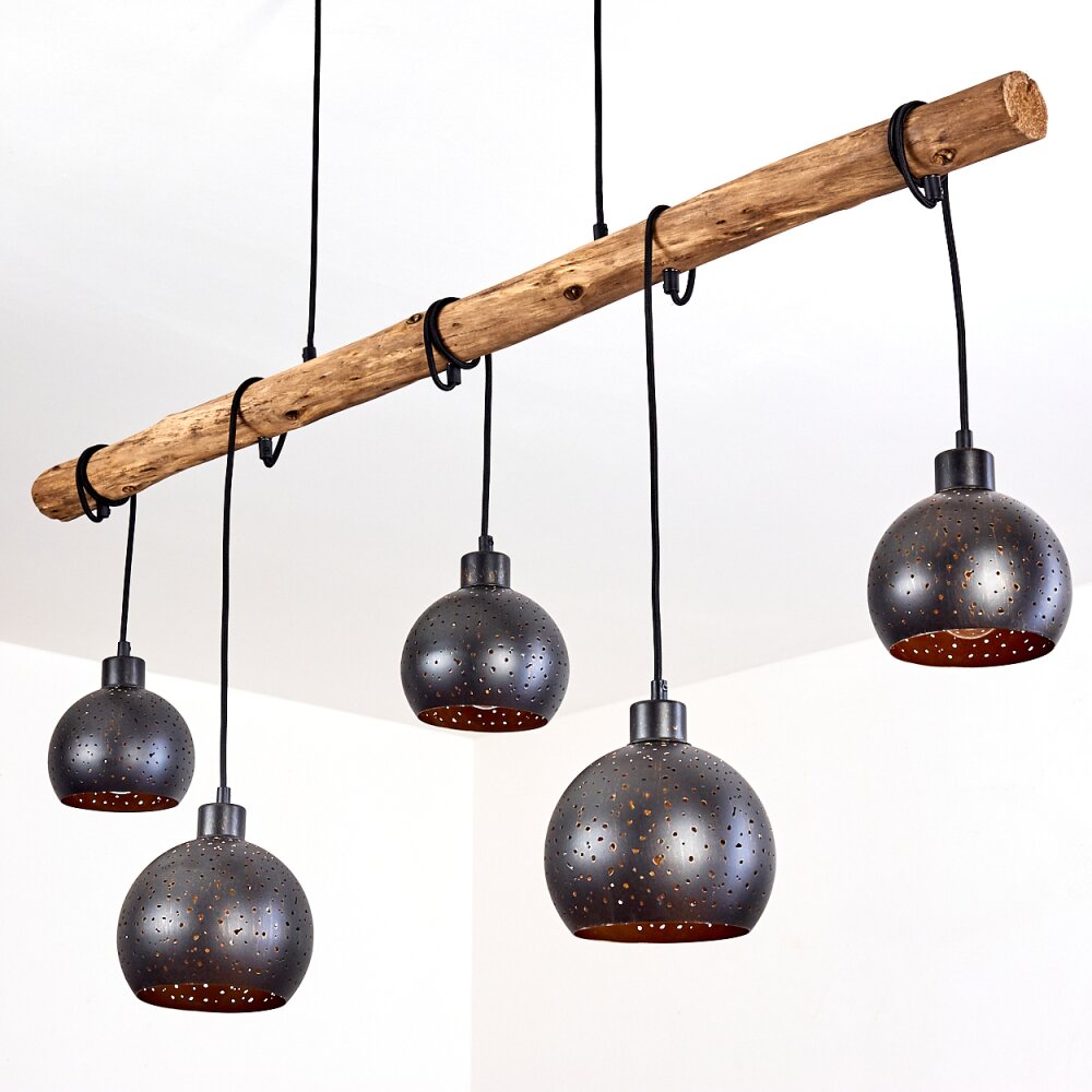 Bohemian Rustic Wood & Perforated Metal Cluster Pendant Light for Dining Room Living Room - Parrot Uncle UK