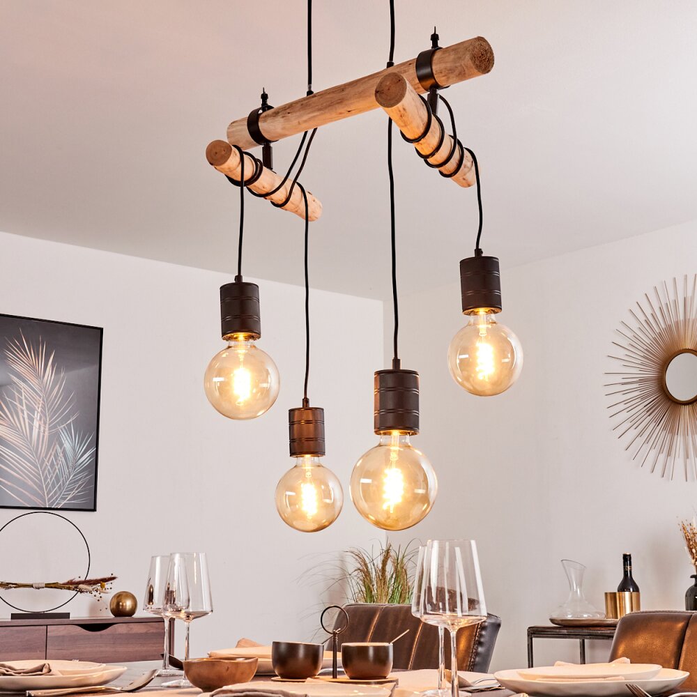 Industrial Vintage Double Wood Beam & Edison Cluster Pendant Light for Dining Room Living Room - Parrot Uncle UK