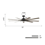 72 Inch Aries Black Downrod Mount LED Windmill Ceiling Fan with Remote Control - Parrot Uncle UK