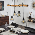 Industrial Geometric Wire and Rustic Linear Pendant Light for Dining Room Living Room - Parrot Uncle UK