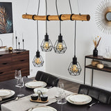 Industrial Geometric Wire and Rustic Linear Pendant Light for Dining Room Living Room - Parrot Uncle UK