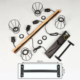 Industrial Rustic Wood & Wire Cage Linear Pendant Light for Dining Room Living Room - Parrot Uncle UK