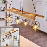 Scandinavian Rustic Wood & Geometric Wire Cage Linear Pendant Light for Kitchen Dining Room - Parrot Uncle UK
