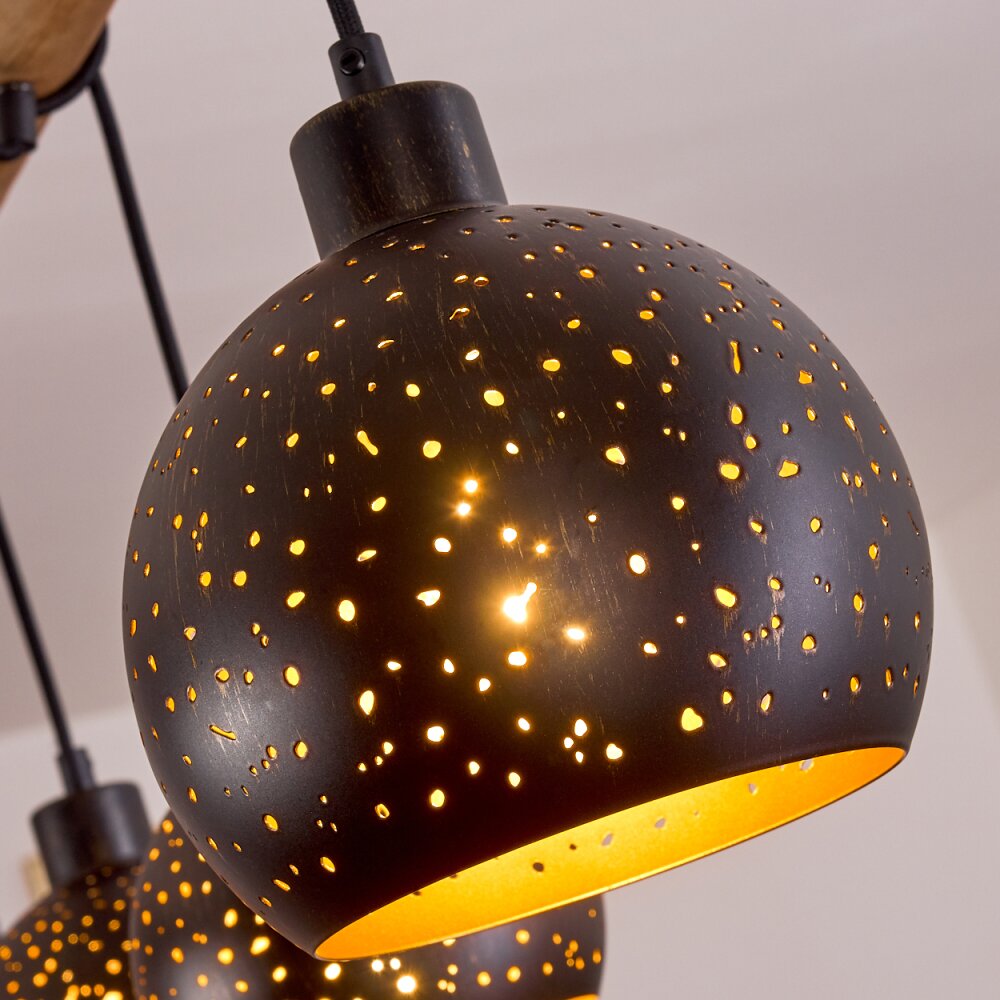 Bohemian Rustic Wood & Perforated Metal Cluster Pendant Light for Dining Room Living Room - Parrot Uncle UK