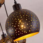 Bohemian Rustic Wood & Perforated Metal Cluster Pendant Light for Dining Room Living Room - Parrot Uncle UK