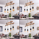 Industrial Vintage Double Wood Beam & Edison Cluster Pendant Light for Dining Room Living Room - Parrot Uncle UK