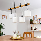 Scandinavian Minimalist Wood and Linen Drum Shade Cluster Pendant Light for Kitchen Dining Room - Parrot Uncle UK