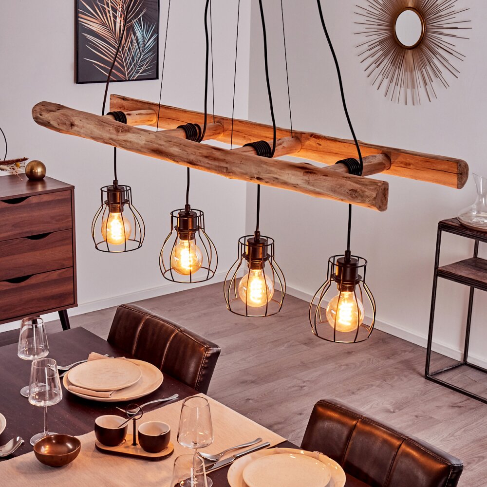 Industrial Farmhouse Wood & Wire Cage Cluster Pendant Light for Dining Room Living Room - Parrot Uncle UK