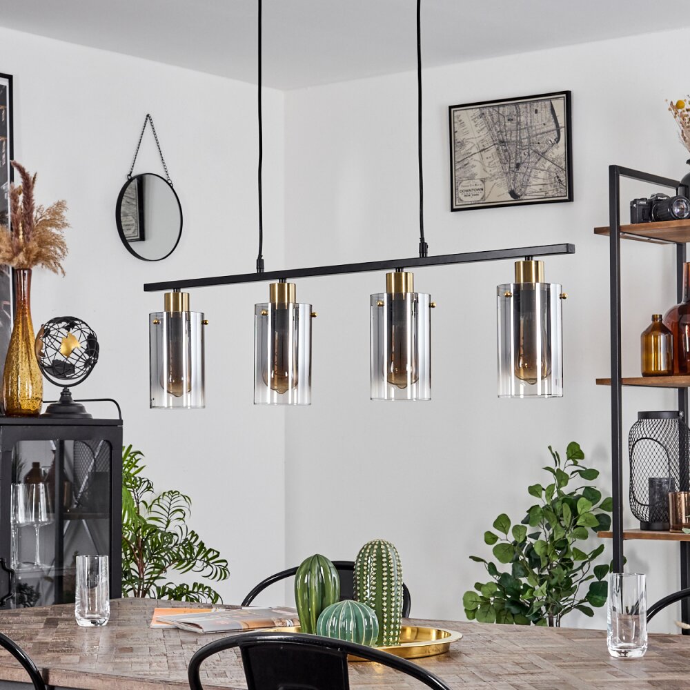 Industrial Vintage Linear Pendant Light with Brass Accents for Dining Room Living Room - Parrot Uncle UK