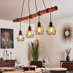 Industrial Geometric Wire and Rustic Linear Pendant Light for Dining Room Living Room - Parrot Uncle UK