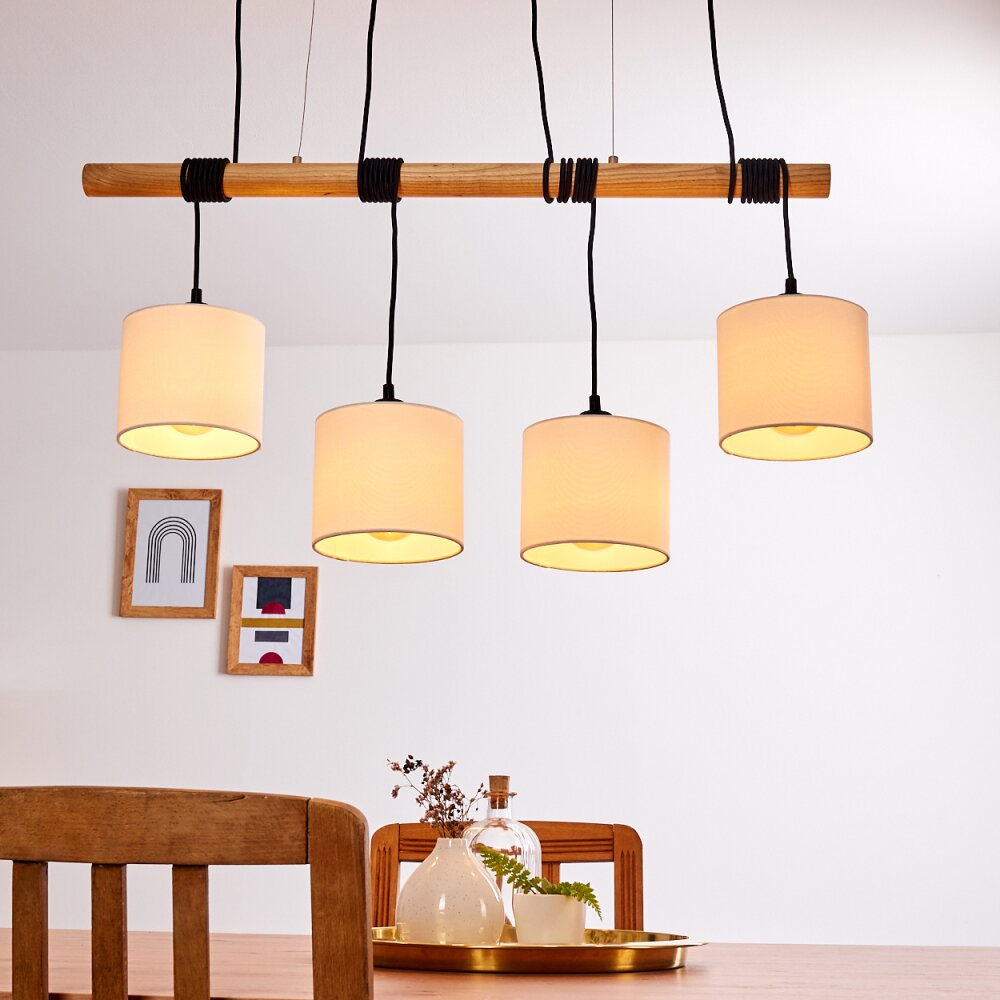 Scandinavian Minimalist Wood and Linen Drum Shade Cluster Pendant Light for Kitchen Dining Room - Parrot Uncle UK