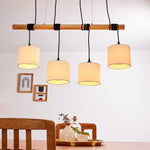 Scandinavian Minimalist Wood and Linen Drum Shade Cluster Pendant Light for Kitchen Dining Room - Parrot Uncle UK