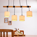 Scandinavian Minimalist Wood and Linen Drum Shade Cluster Pendant Light for Kitchen Dining Room - Parrot Uncle UK