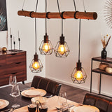 Industrial Geometric Wire and Rustic Linear Pendant Light for Dining Room Living Room - Parrot Uncle UK