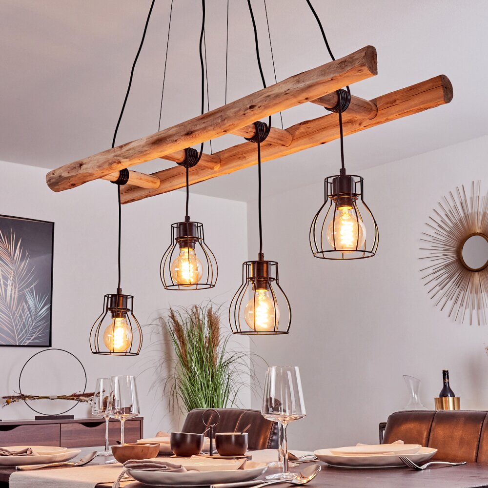 Industrial Farmhouse Wood & Wire Cage Cluster Pendant Light for Dining Room Living Room - Parrot Uncle UK