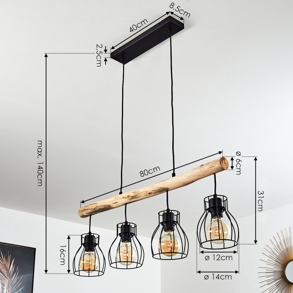 Industrial Rustic Wood & Wire Cage Linear Pendant Light for Dining Room Living Room - Parrot Uncle UK