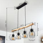 Industrial Rustic Wood & Wire Cage Linear Pendant Light for Dining Room Living Room - Parrot Uncle UK