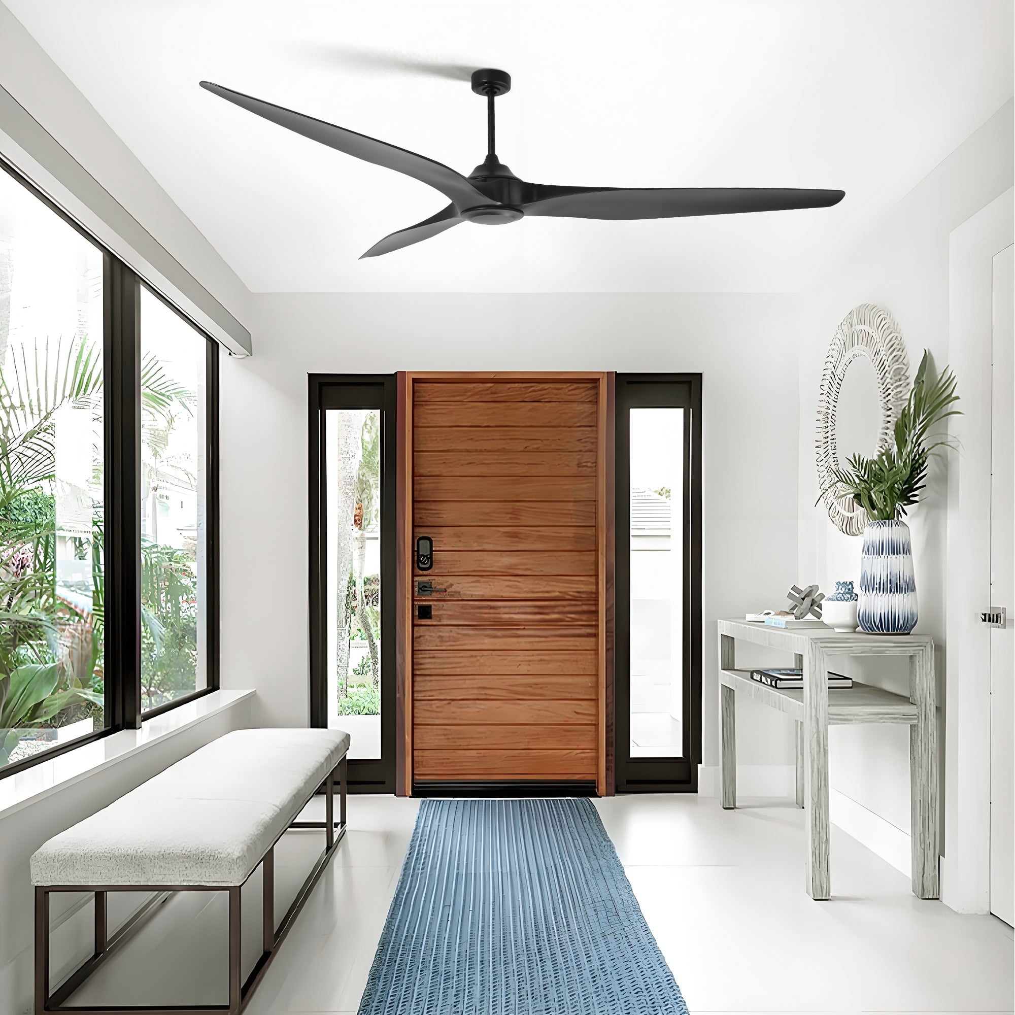 254cm (100") Simon Black IP44 Outdoor Downrod Mount Ceiling Fan with Remote Control