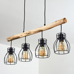 Industrial Rustic Wood & Wire Cage Linear Pendant Light for Dining Room Living Room - Parrot Uncle UK