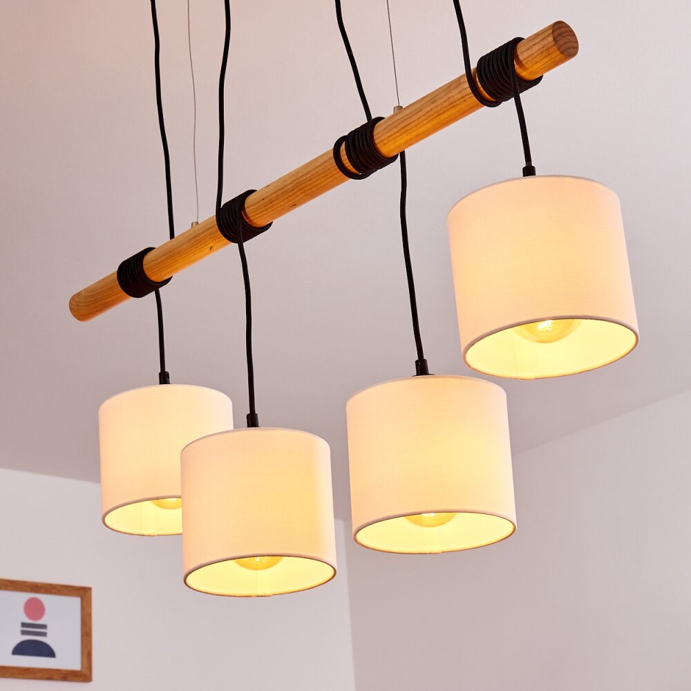 Scandinavian Minimalist Wood and Linen Drum Shade Cluster Pendant Light for Kitchen Dining Room - Parrot Uncle UK