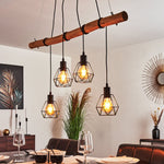 Industrial Geometric Wire and Rustic Linear Pendant Light for Dining Room Living Room - Parrot Uncle UK
