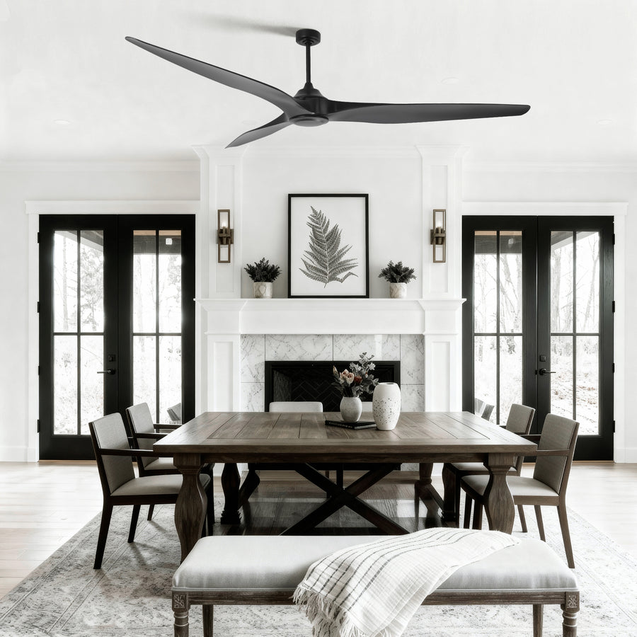 100 Inch Simon Black IP44 Outdoor Downrod Mount Ceiling Fan with Remote Control - Parrot Uncle UK