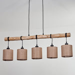 Scandinavian Rustic Wood and Geometric Wire Cage Linear Pendant Light for Kitchen Dining Room - Parrot Uncle UK