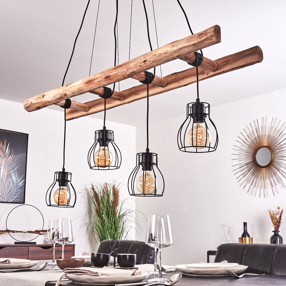 Industrial Farmhouse Wood & Wire Cage Cluster Pendant Light for Dining Room Living Room - Parrot Uncle UK
