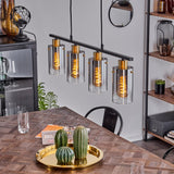 Industrial Vintage Linear Pendant Light with Brass Accents for Dining Room Living Room - Parrot Uncle UK